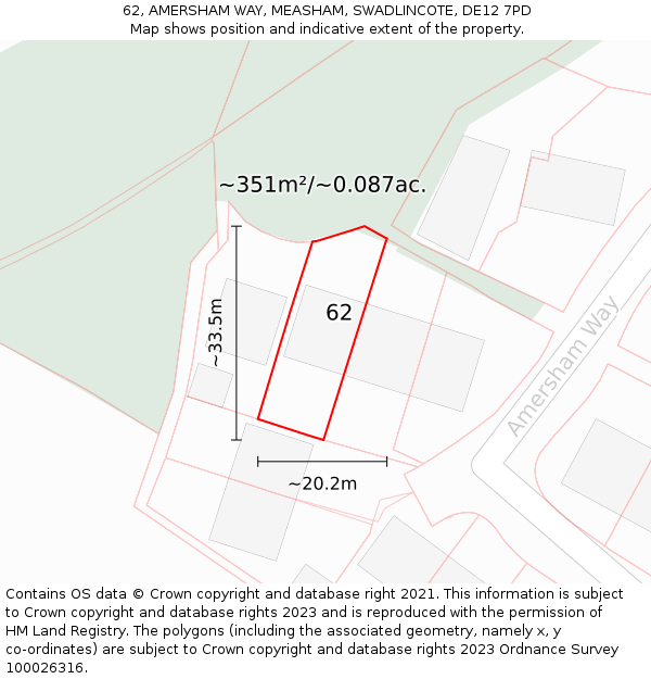 62, AMERSHAM WAY, MEASHAM, SWADLINCOTE, DE12 7PD: Plot and title map