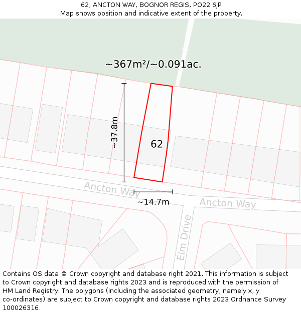 62, ANCTON WAY, BOGNOR REGIS, PO22 6JP: Plot and title map