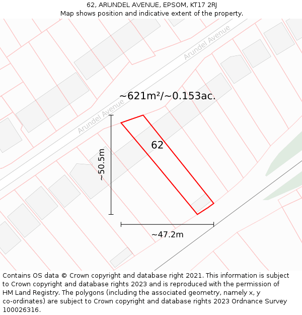 62, ARUNDEL AVENUE, EPSOM, KT17 2RJ: Plot and title map