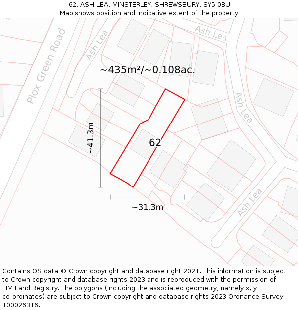 62, ASH LEA, MINSTERLEY, SHREWSBURY, SY5 0BU: Plot and title map