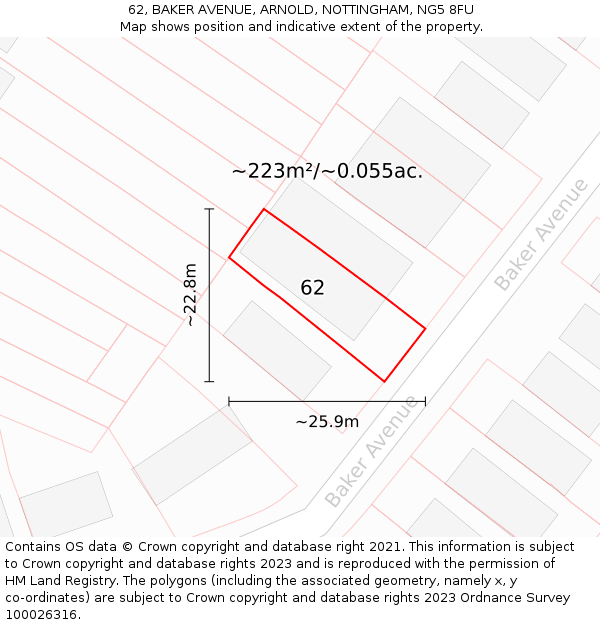 62, BAKER AVENUE, ARNOLD, NOTTINGHAM, NG5 8FU: Plot and title map