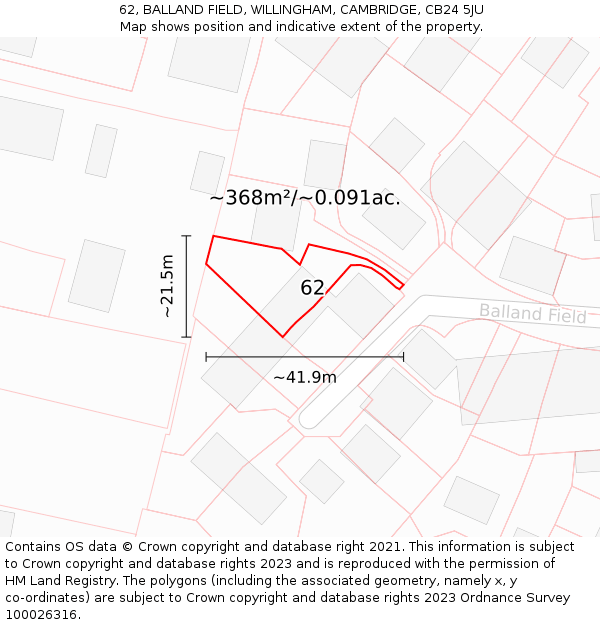 62, BALLAND FIELD, WILLINGHAM, CAMBRIDGE, CB24 5JU: Plot and title map