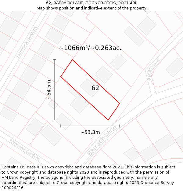 62, BARRACK LANE, BOGNOR REGIS, PO21 4BL: Plot and title map