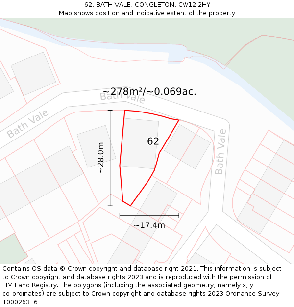 62, BATH VALE, CONGLETON, CW12 2HY: Plot and title map