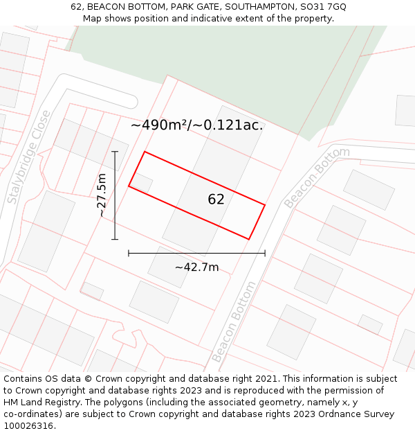 62, BEACON BOTTOM, PARK GATE, SOUTHAMPTON, SO31 7GQ: Plot and title map