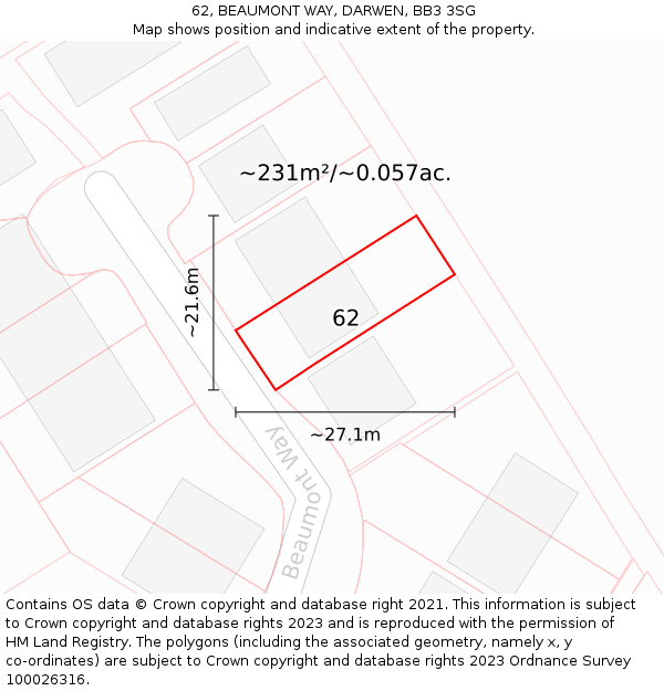 62, BEAUMONT WAY, DARWEN, BB3 3SG: Plot and title map