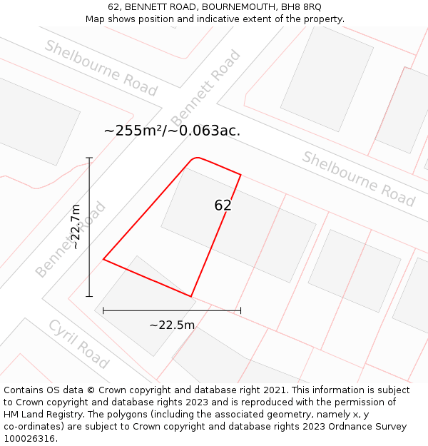 62, BENNETT ROAD, BOURNEMOUTH, BH8 8RQ: Plot and title map