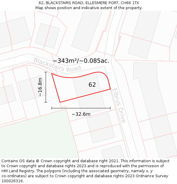 62, BLACKSTAIRS ROAD, ELLESMERE PORT, CH66 1TX: Plot and title map