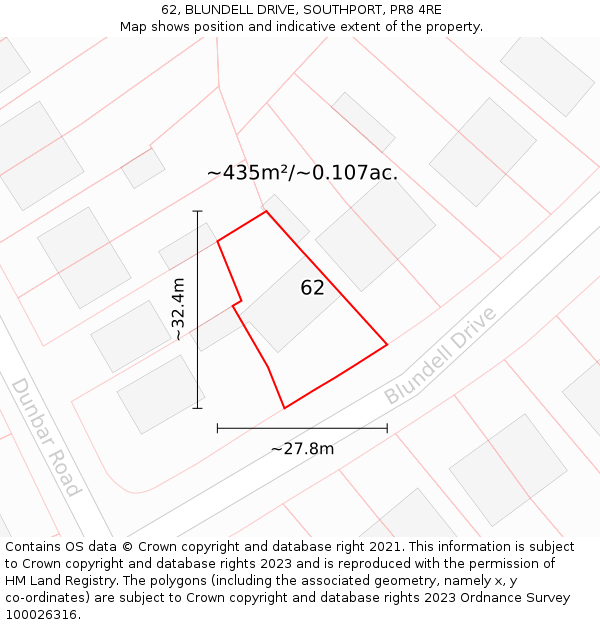 62, BLUNDELL DRIVE, SOUTHPORT, PR8 4RE: Plot and title map