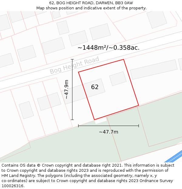 62, BOG HEIGHT ROAD, DARWEN, BB3 0AW: Plot and title map