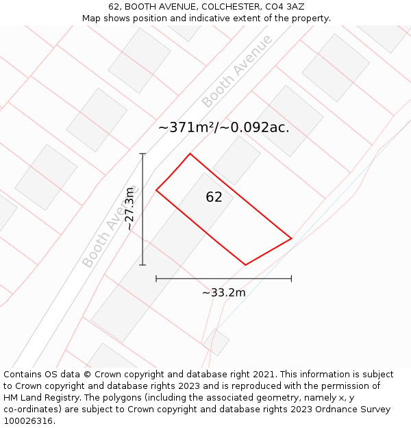 62, BOOTH AVENUE, COLCHESTER, CO4 3AZ: Plot and title map