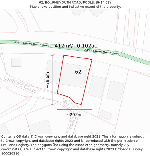 62, BOURNEMOUTH ROAD, POOLE, BH14 0EY: Plot and title map