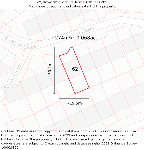 62, BOWOOD CLOSE, SUNDERLAND, SR2 0BY: Plot and title map