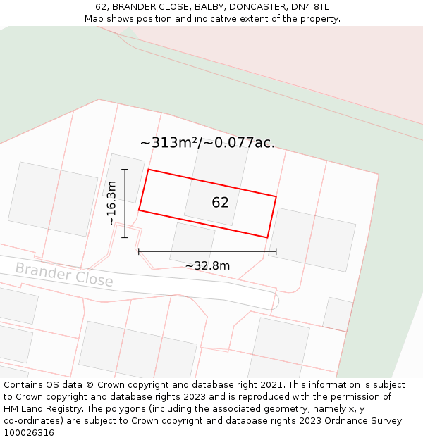 62, BRANDER CLOSE, BALBY, DONCASTER, DN4 8TL: Plot and title map