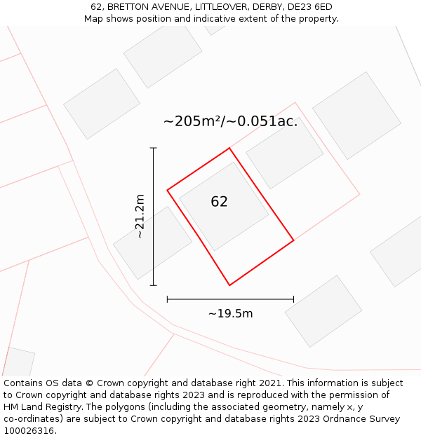 62, BRETTON AVENUE, LITTLEOVER, DERBY, DE23 6ED: Plot and title map