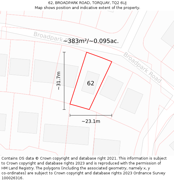 62, BROADPARK ROAD, TORQUAY, TQ2 6UJ: Plot and title map