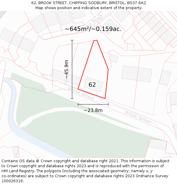 62, BROOK STREET, CHIPPING SODBURY, BRISTOL, BS37 6AZ: Plot and title map