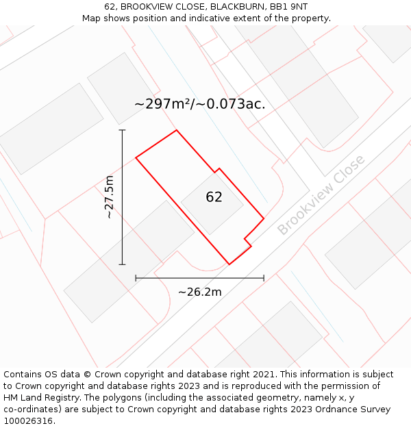 62, BROOKVIEW CLOSE, BLACKBURN, BB1 9NT: Plot and title map