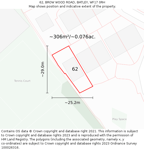 62, BROW WOOD ROAD, BATLEY, WF17 0RH: Plot and title map