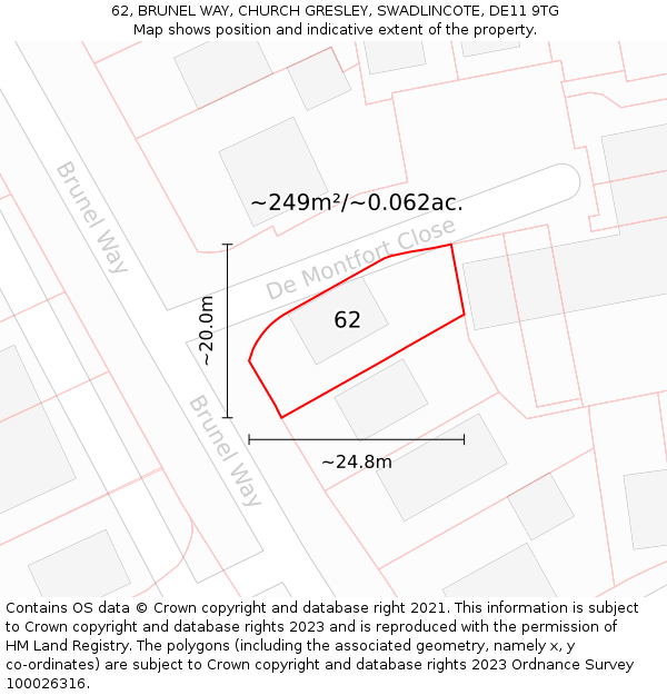 62, BRUNEL WAY, CHURCH GRESLEY, SWADLINCOTE, DE11 9TG: Plot and title map