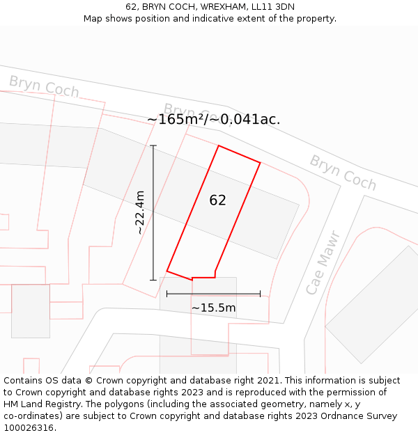 62, BRYN COCH, WREXHAM, LL11 3DN: Plot and title map