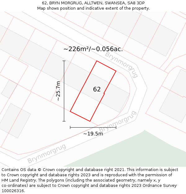 62, BRYN MORGRUG, ALLTWEN, SWANSEA, SA8 3DP: Plot and title map