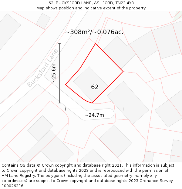 62, BUCKSFORD LANE, ASHFORD, TN23 4YR: Plot and title map