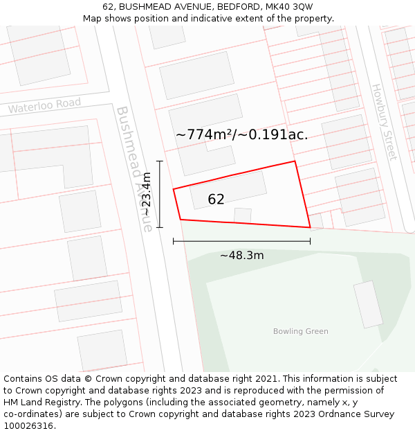 62, BUSHMEAD AVENUE, BEDFORD, MK40 3QW: Plot and title map