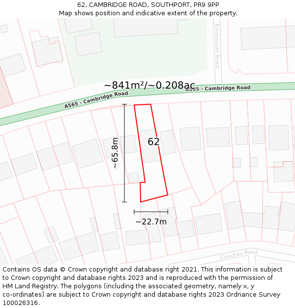 62, CAMBRIDGE ROAD, SOUTHPORT, PR9 9PP: Plot and title map