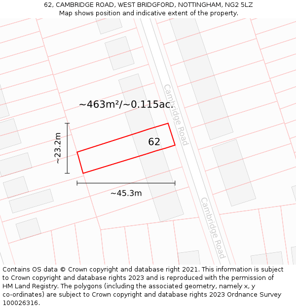 62, CAMBRIDGE ROAD, WEST BRIDGFORD, NOTTINGHAM, NG2 5LZ: Plot and title map