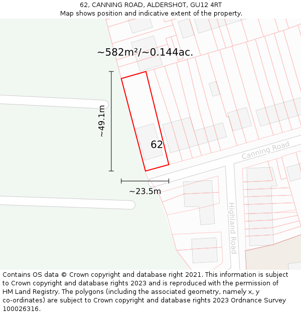 62, CANNING ROAD, ALDERSHOT, GU12 4RT: Plot and title map