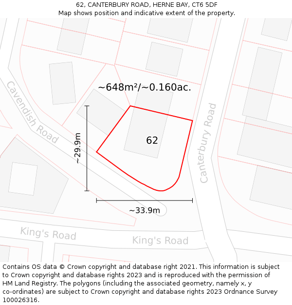 62, CANTERBURY ROAD, HERNE BAY, CT6 5DF: Plot and title map