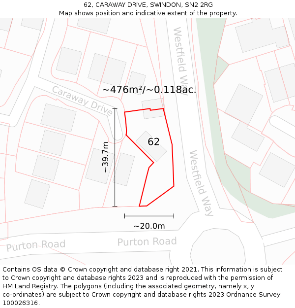 62, CARAWAY DRIVE, SWINDON, SN2 2RG: Plot and title map