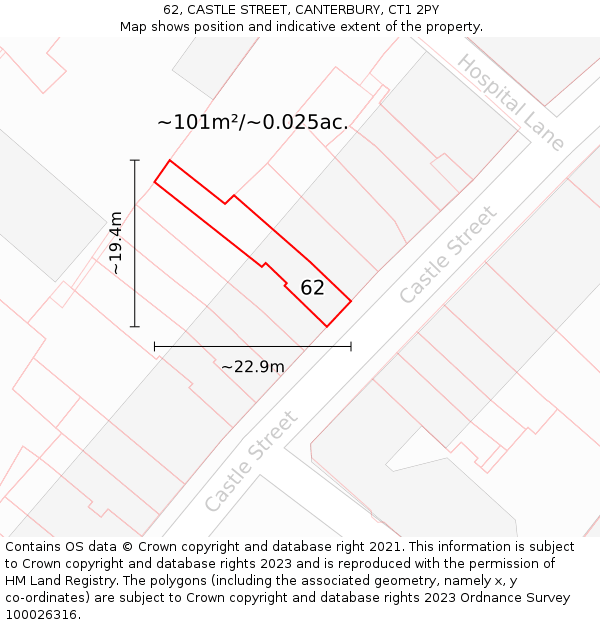 62, CASTLE STREET, CANTERBURY, CT1 2PY: Plot and title map