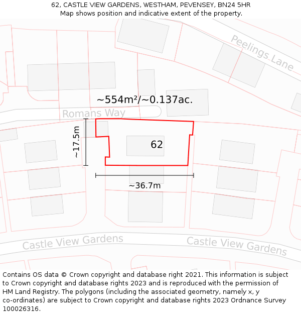 62, CASTLE VIEW GARDENS, WESTHAM, PEVENSEY, BN24 5HR: Plot and title map