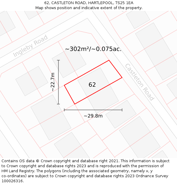 62, CASTLETON ROAD, HARTLEPOOL, TS25 1EA: Plot and title map