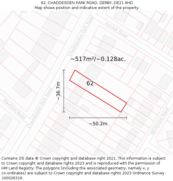 62, CHADDESDEN PARK ROAD, DERBY, DE21 6HD: Plot and title map