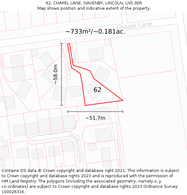 62, CHAPEL LANE, NAVENBY, LINCOLN, LN5 0ER: Plot and title map