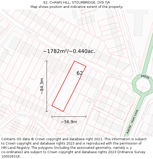 62, CHAWN HILL, STOURBRIDGE, DY9 7JA: Plot and title map