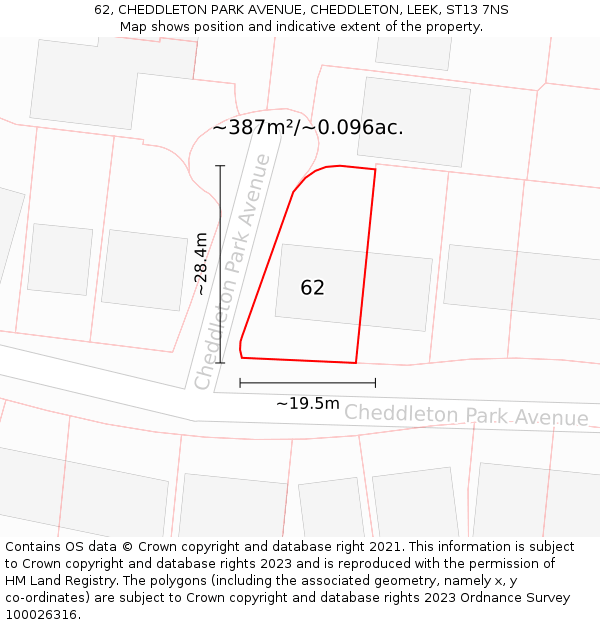 62, CHEDDLETON PARK AVENUE, CHEDDLETON, LEEK, ST13 7NS: Plot and title map