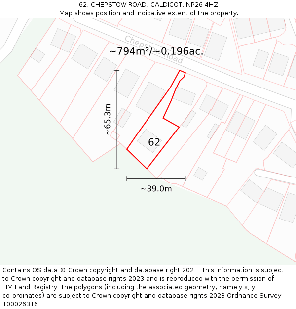 62, CHEPSTOW ROAD, CALDICOT, NP26 4HZ: Plot and title map