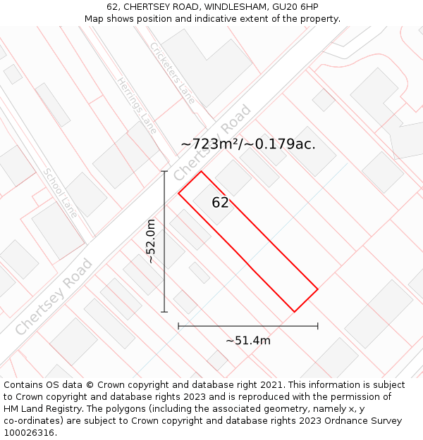 62, CHERTSEY ROAD, WINDLESHAM, GU20 6HP: Plot and title map