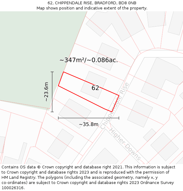 62, CHIPPENDALE RISE, BRADFORD, BD8 0NB: Plot and title map