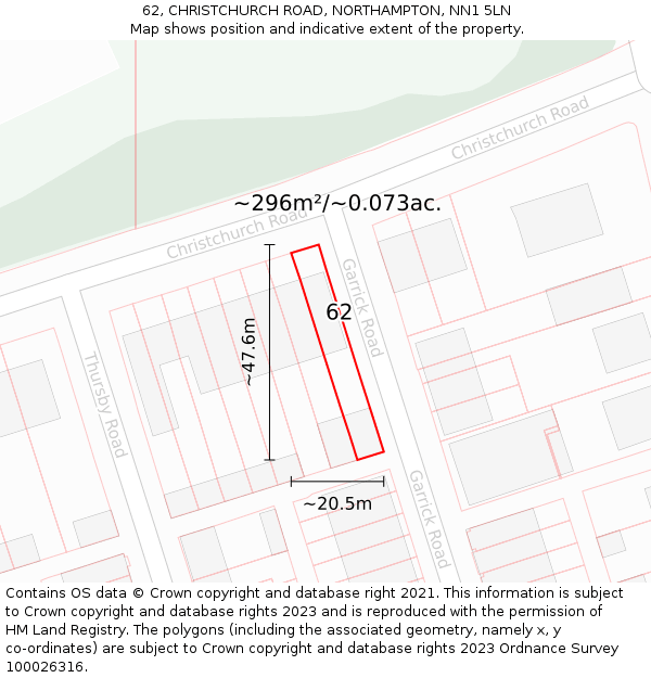 62, CHRISTCHURCH ROAD, NORTHAMPTON, NN1 5LN: Plot and title map