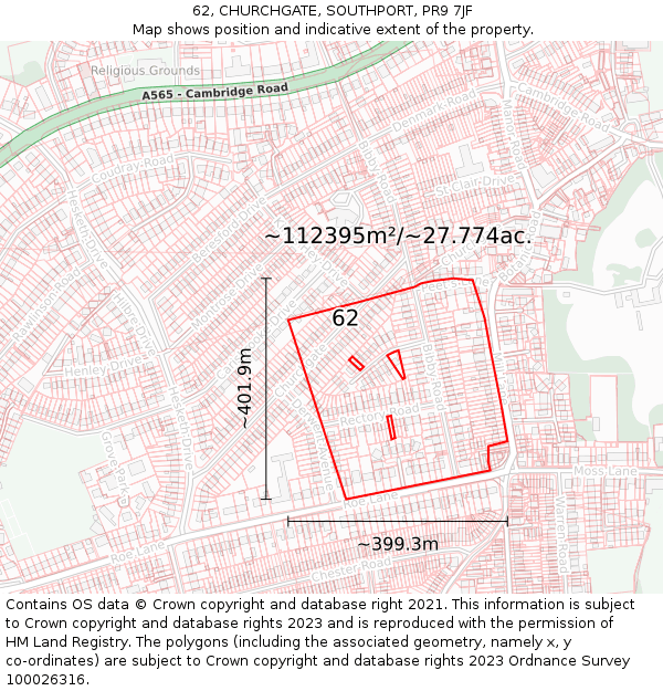 62, CHURCHGATE, SOUTHPORT, PR9 7JF: Plot and title map