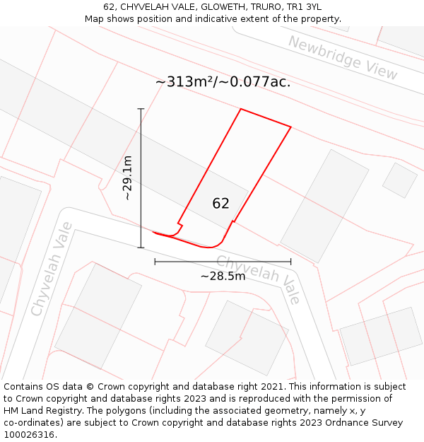 62, CHYVELAH VALE, GLOWETH, TRURO, TR1 3YL: Plot and title map