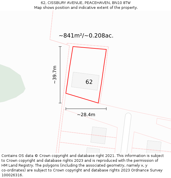 62, CISSBURY AVENUE, PEACEHAVEN, BN10 8TW: Plot and title map