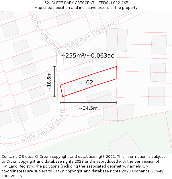 62, CLIFFE PARK CRESCENT, LEEDS, LS12 4XB: Plot and title map