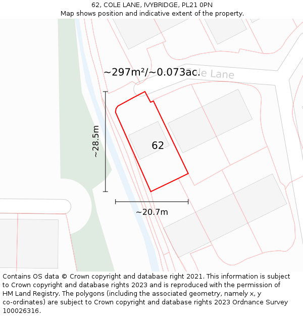 62, COLE LANE, IVYBRIDGE, PL21 0PN: Plot and title map