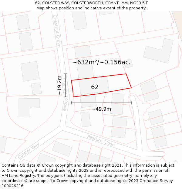 62, COLSTER WAY, COLSTERWORTH, GRANTHAM, NG33 5JT: Plot and title map